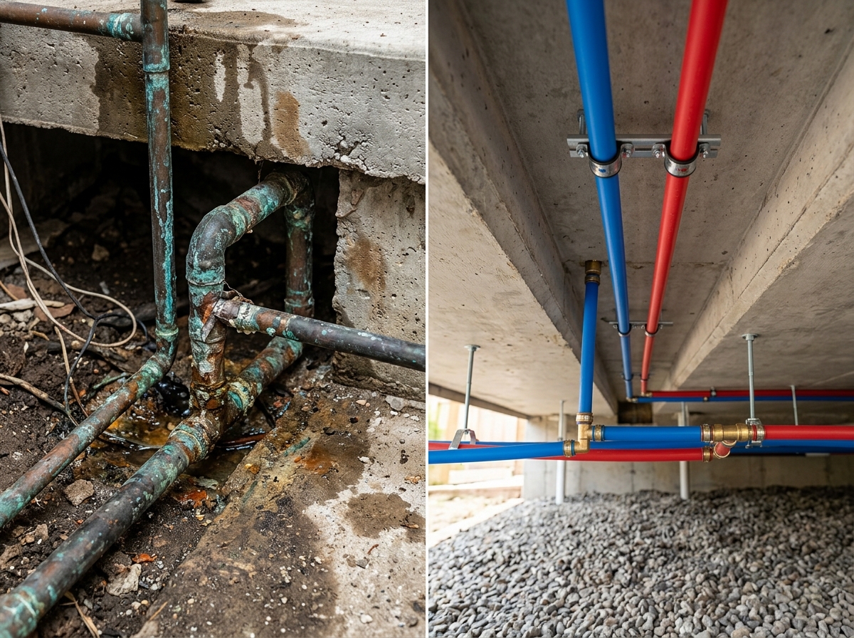 CA Plumbing Company technician conducting under-slab leak repair
