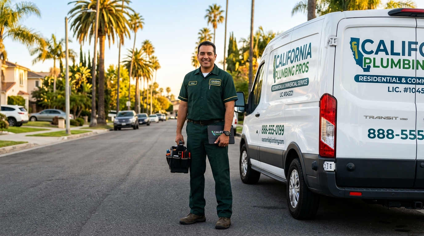 CA Plumbing Company transit dispatch truck
